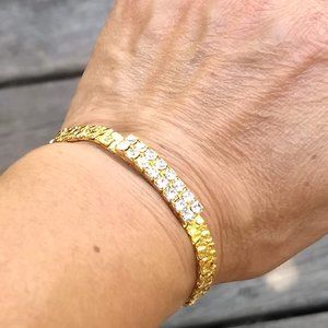 vintage 70s cubic zirconia pebbled gold plate tennis bracelet NWOT